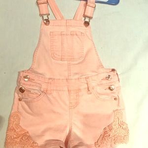 Justice pink denim short overalls